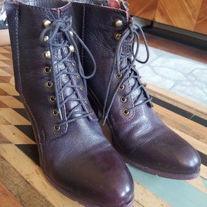 Heeled Lace-Up Boots - Side Zip